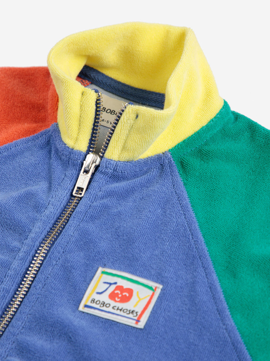 BOBO CHOSES | Smiling color block terry cloth zipped sweatshirt